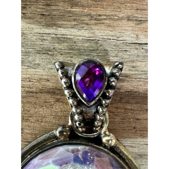 Sterling Silver Teardrop Druzy  Amethyst Pendant Sajen 925 - Picture 3 of 8